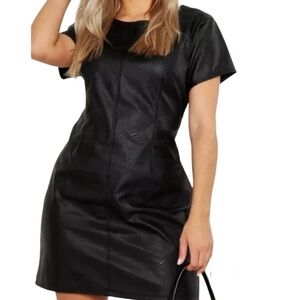 Boohoo Plus, Cap Sleeve, Shift, Faux Leather, 100% Polyurethane Dress, Black